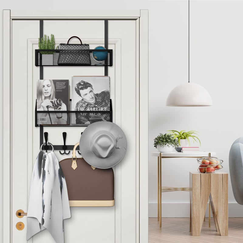 Kaiferty Over The Door Hooks Organizer  Coat Rack Over The Door Storage Hanger Towel Rack  Back of Door Storage Organizer for Bathroom Bedroom Kitchen Office (Black 3-Tier) - Image 4